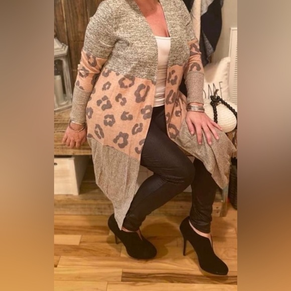 A.GAIN Gray, Brown & Black Leopard Animal Print Cardigan Duster Kimono - Picture 9 of 10